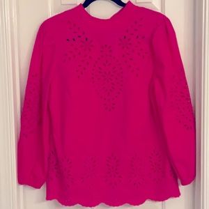 J Crew eyelet  hot pink eyelet shirt with camisole lining